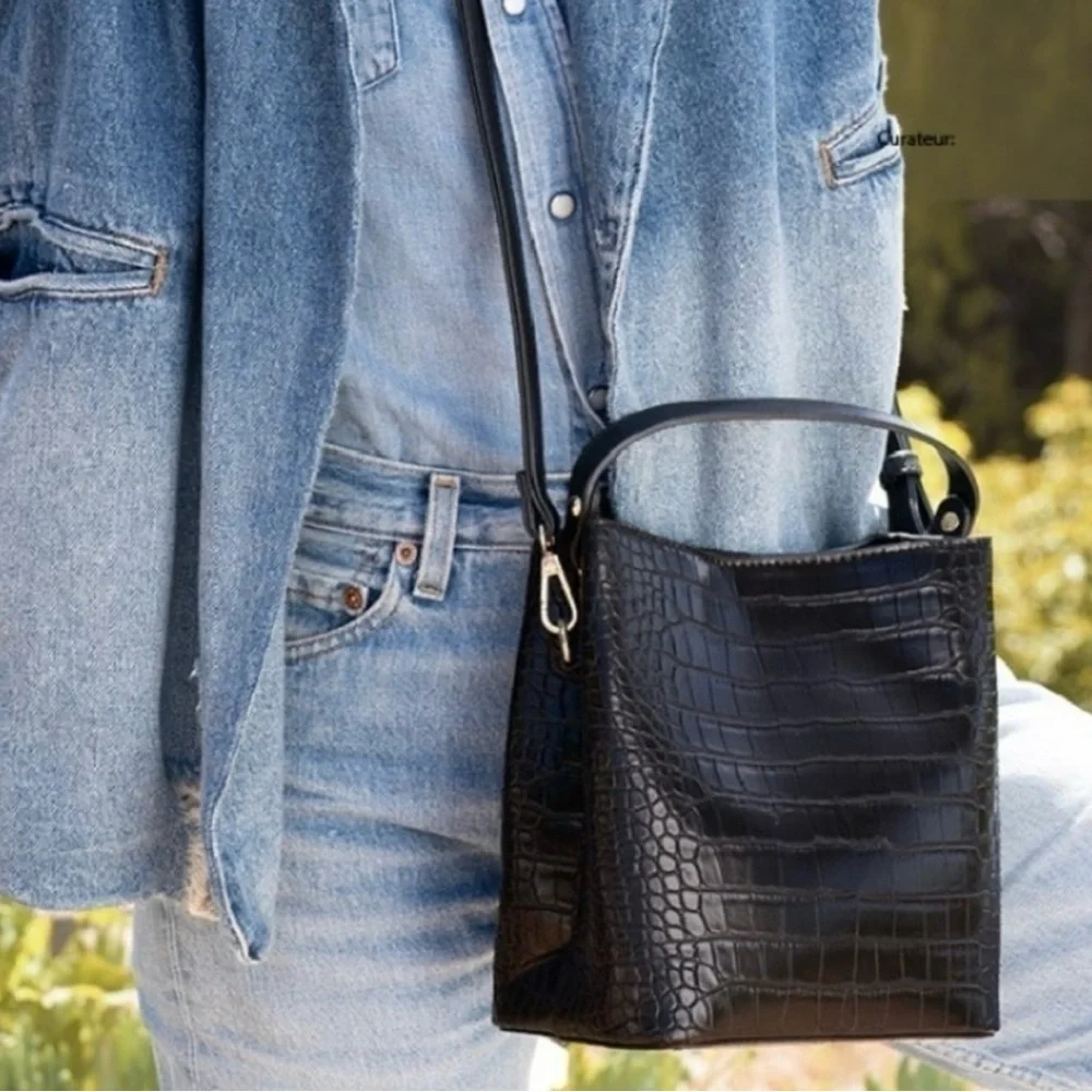 AOTA | Croc Embossed Top Handle Bucket Bag W/ Crossbody | $188 | NWT
